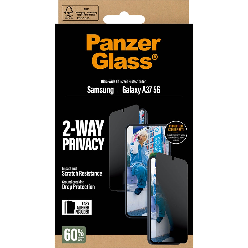 Gehärtetes Glas für Galaxy A37 5G, PanzerGlass Ultra-Wide Fit Privacy, privatisieren