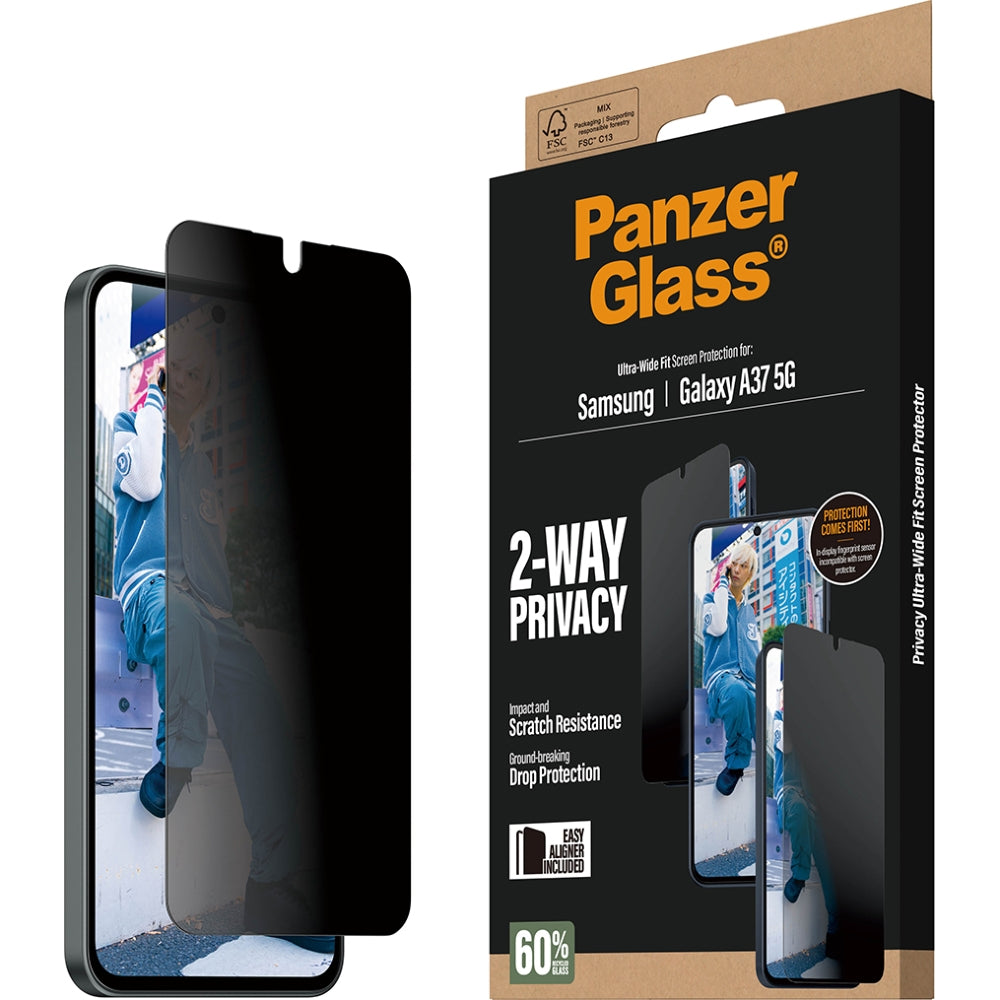 Gehärtetes Glas für Galaxy A37 5G, PanzerGlass Ultra-Wide Fit Privacy, privatisieren