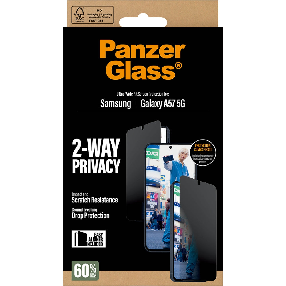 Gehärtetes Glas für Galaxy A57 5G, PanzerGlass Ultra-Wide Fit Privacy, privatisieren