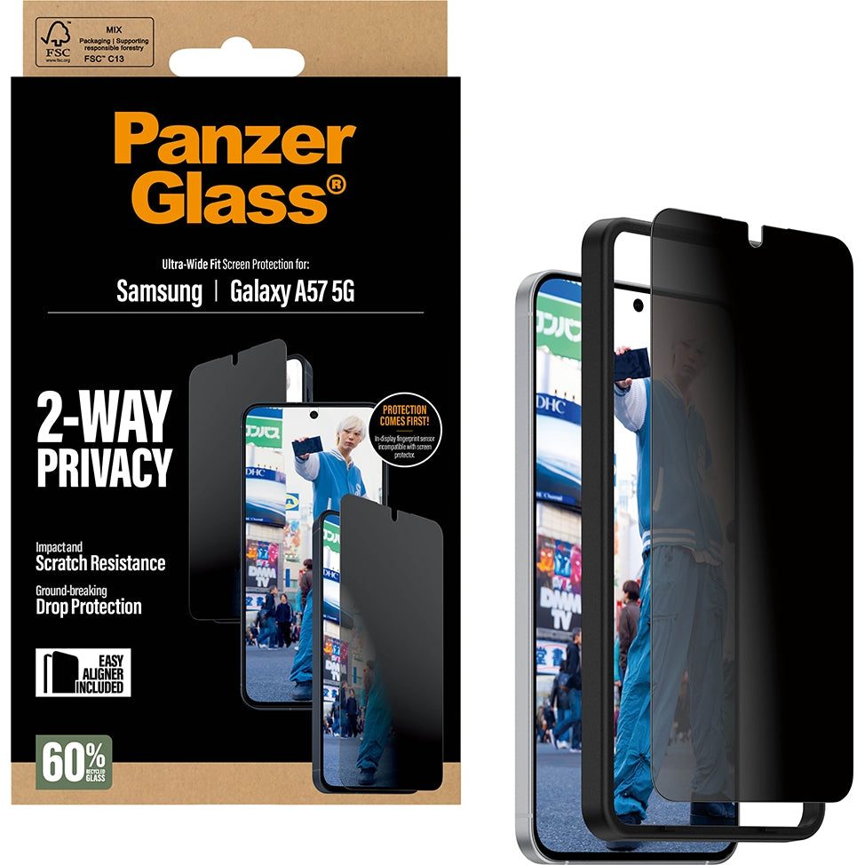 Gehärtetes Glas für Galaxy A57 5G, PanzerGlass Ultra-Wide Fit Privacy, privatisieren