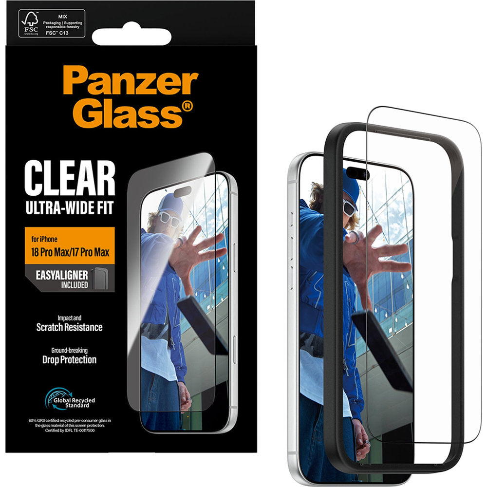 Gehärtetes Glas für iPhone 18 Pro Max / 17 Pro Max, PanzerGlass Ultra-Wide Fit, mit schwarzem Rahmen (1/6)