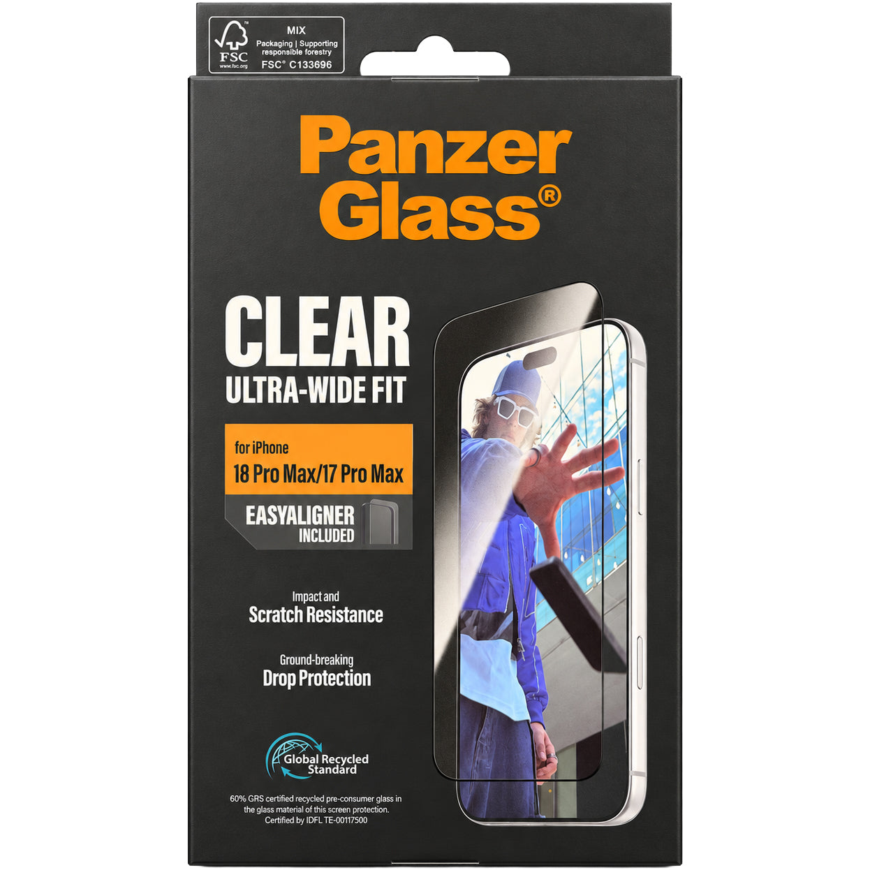 Gehärtetes Glas für iPhone 18 Pro Max / 17 Pro Max, PanzerGlass Ultra-Wide Fit, mit schwarzem Rahmen