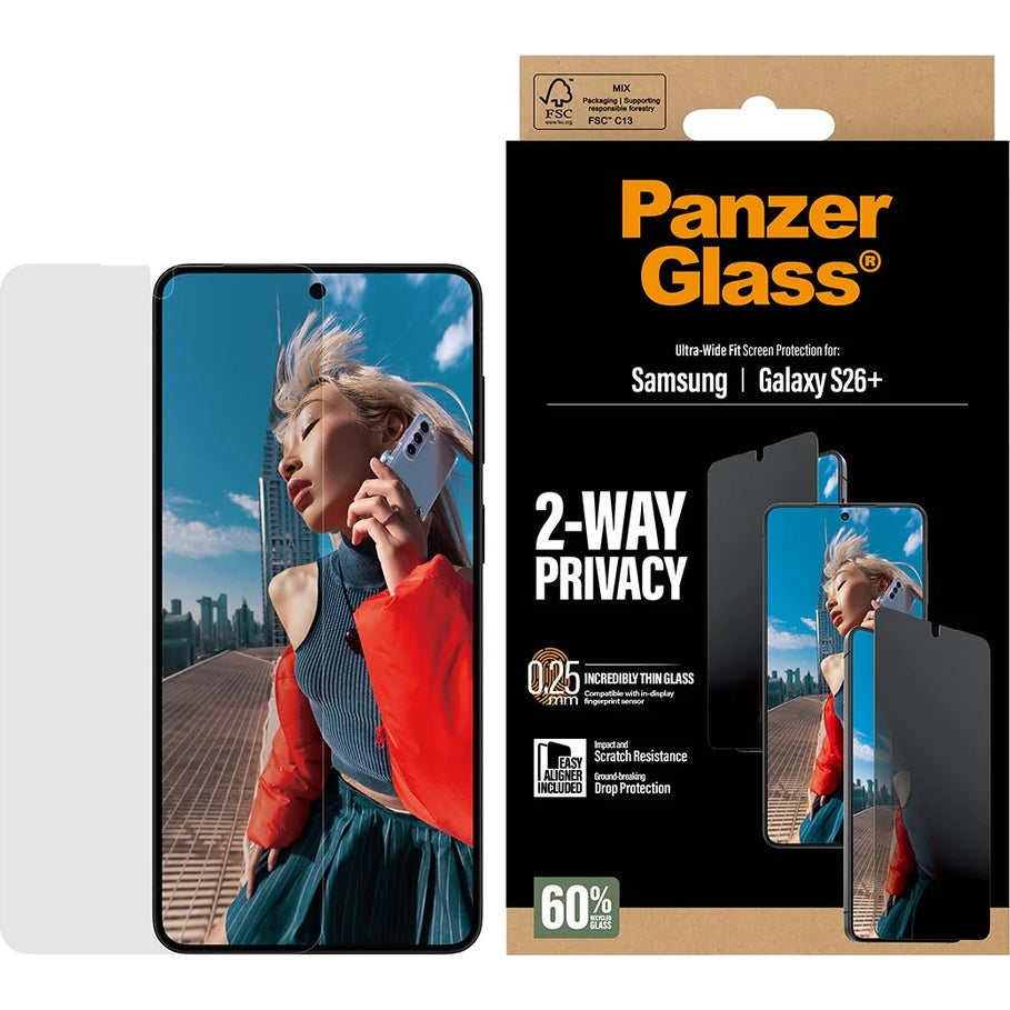 Sichtschutzglas mit Applikator für Galaxy S26 Plus, SAFE by PanzerGlass Ultra-Wide Fit Privacy mit EasyAligner