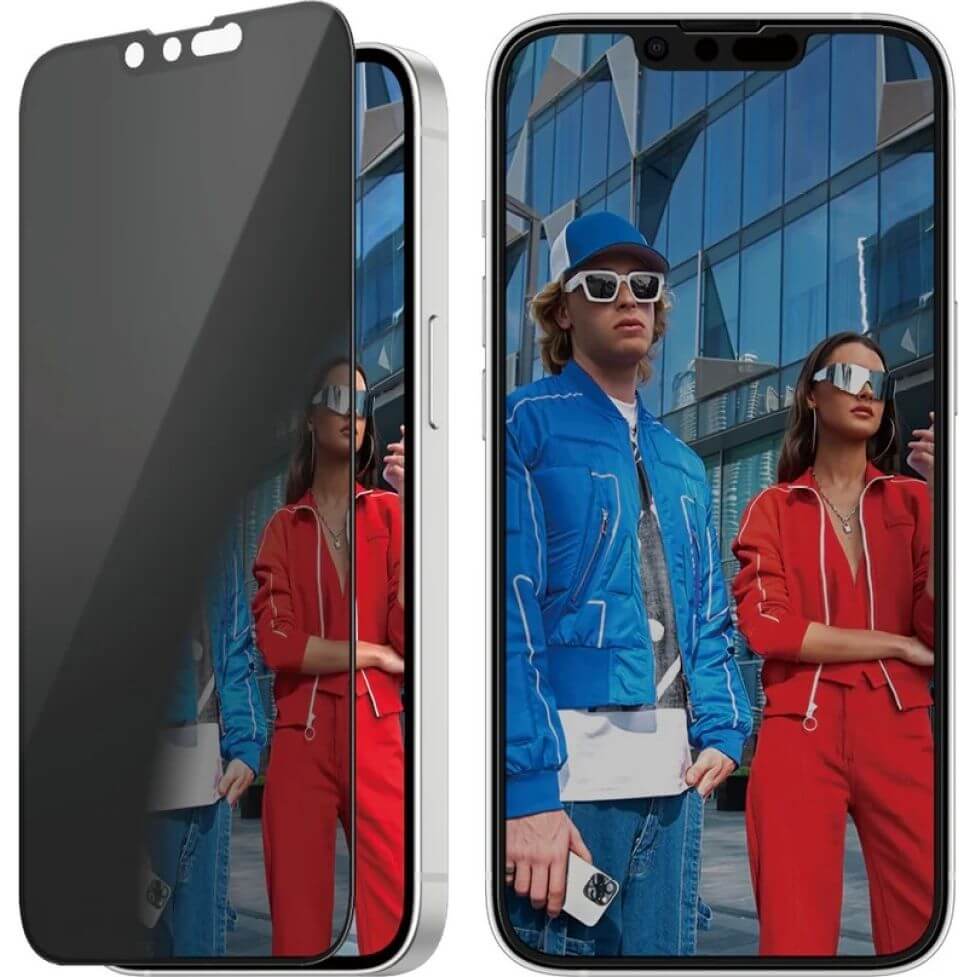Gehärtetes Glas mit Applikator für iPhone 17e / 16e / 14 / 13 Pro / 13, PanzerGlass Ultra-Wide Fit Privacy EasyAligner, Getönte mit schwarzer Rahmen