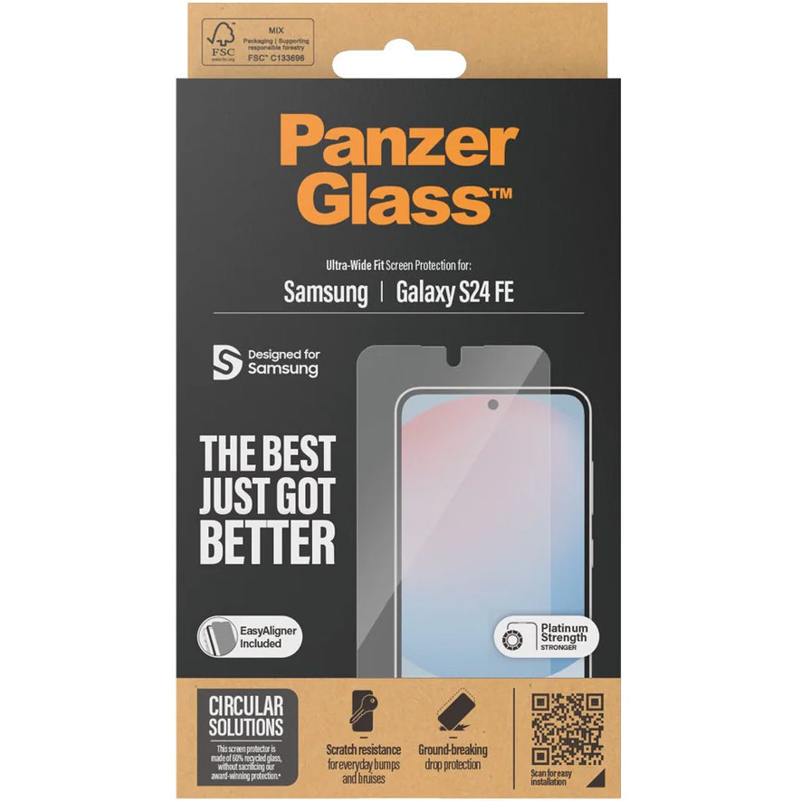 Gehärtetes Glas für das gesamte Display für Samsung Galaxy S24 FE, PanzerGlass Ultra-Wide Fit + EasyAligner