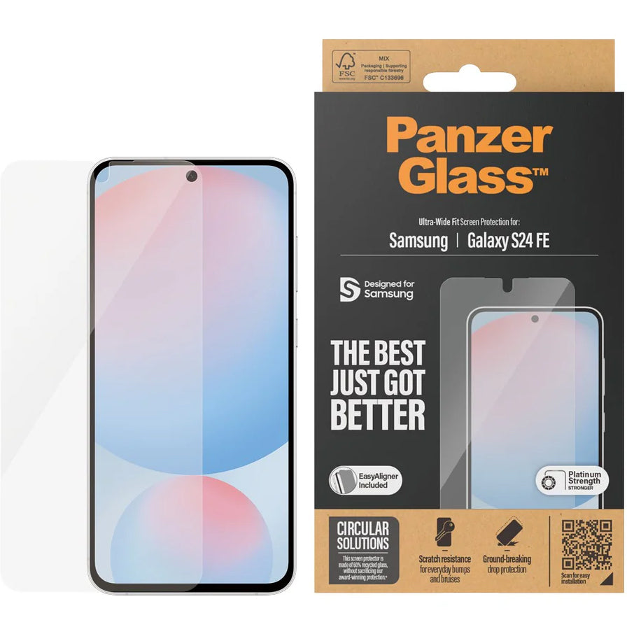 Gehärtetes Glas für das gesamte Display für Samsung Galaxy S24 FE, PanzerGlass Ultra-Wide Fit + EasyAligner