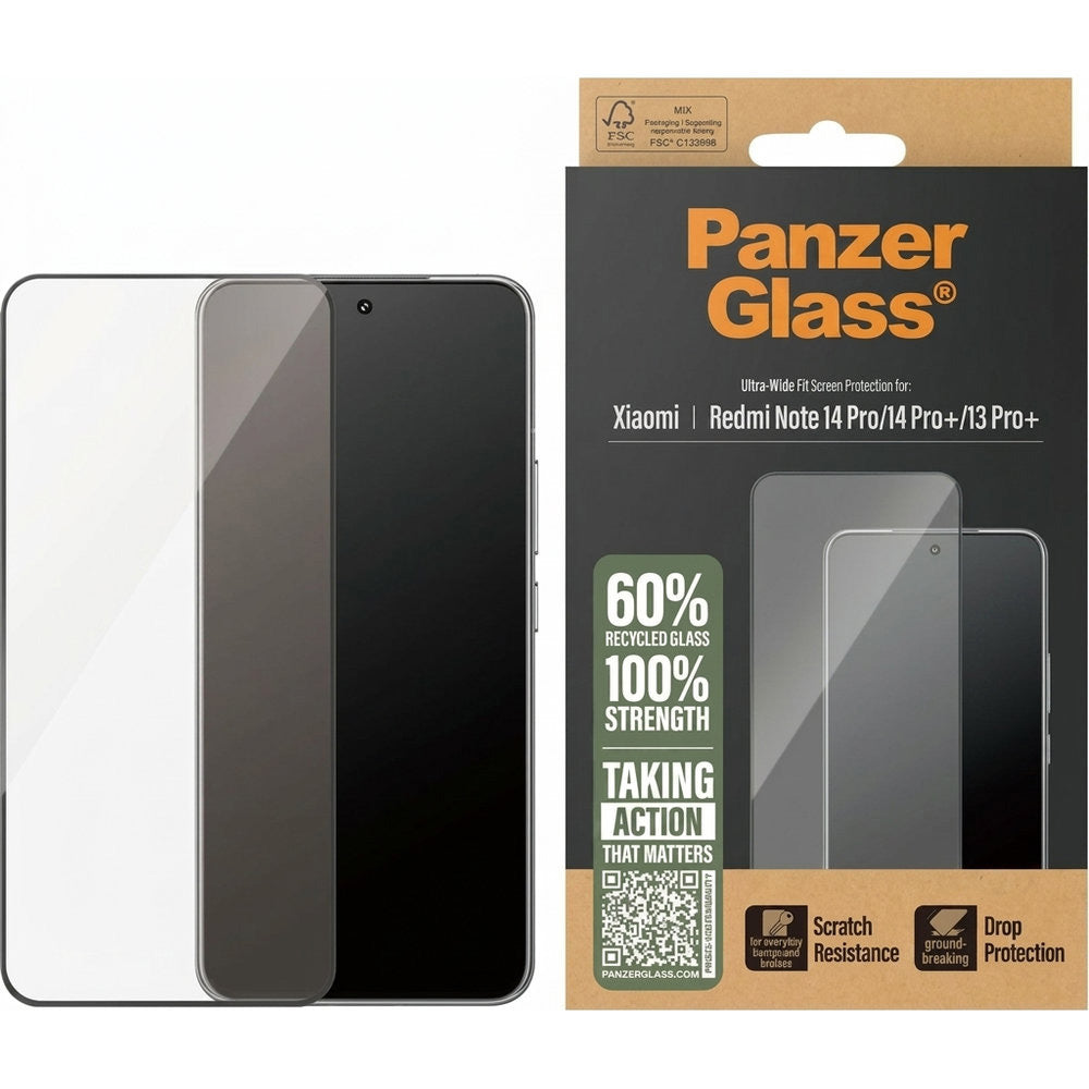 Gehärtetes Glas für Xiaomi Redmi Note 14 Pro Plus 5G / 14 Pro 5G / 13 Pro Plus 5G, PanzerGlass Ultra-Wide Fit, schwarzem Rahmen