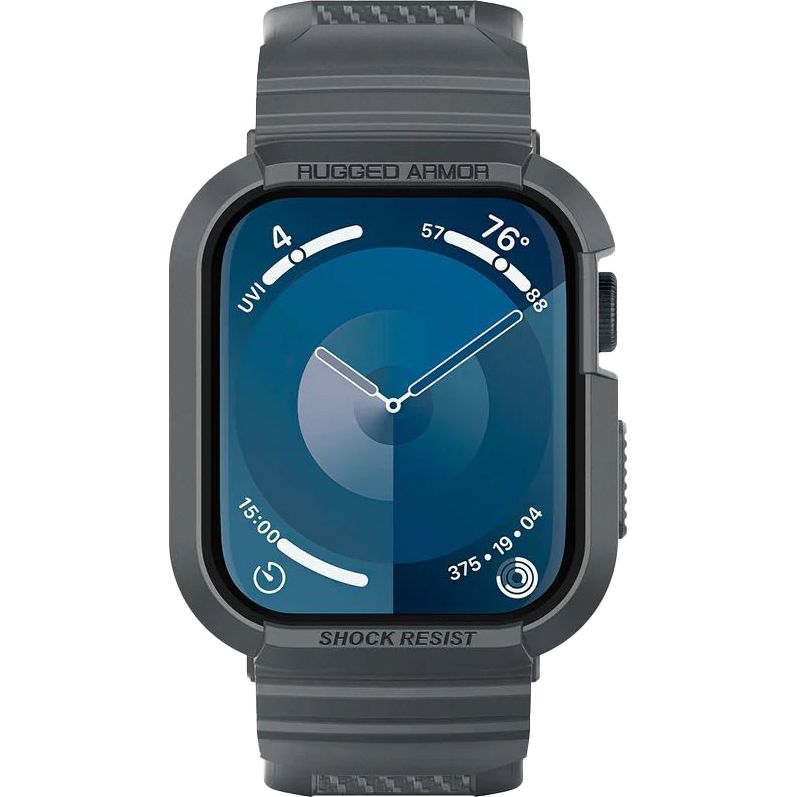 Schutzhülle mit Armband für Apple Watch 9/8/7/6/5/4/SE 45/44mm, Spigen Rugged Armor Pro, Grau