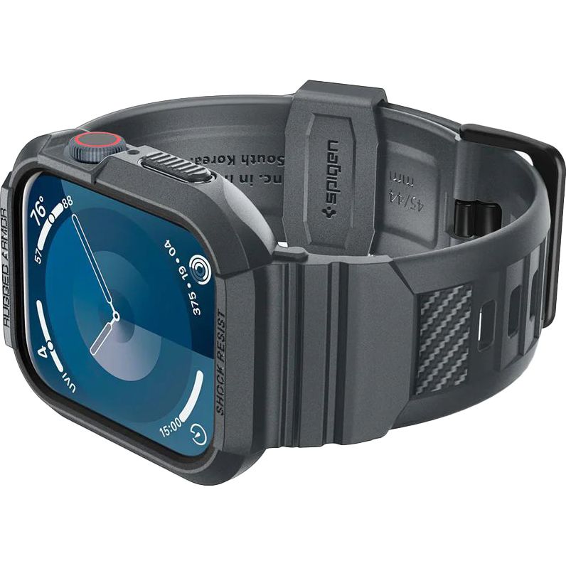 Schutzhülle mit Armband für Apple Watch 9/8/7/6/5/4/SE 45/44mm, Spigen Rugged Armor Pro, Grau