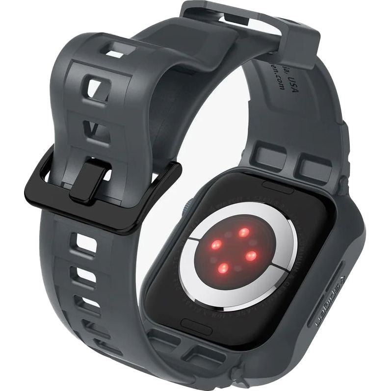 Schutzhülle mit Armband für Apple Watch 9/8/7/6/5/4/SE 45/44mm, Spigen Rugged Armor Pro, Grau