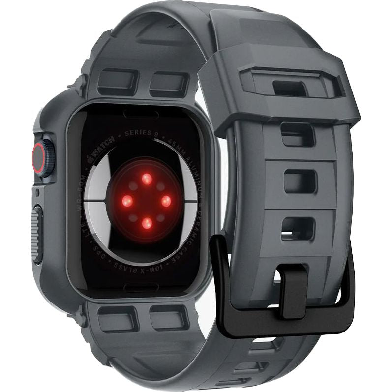 Schutzhülle mit Armband für Apple Watch 9/8/7/6/5/4/SE 45/44mm, Spigen Rugged Armor Pro, Grau
