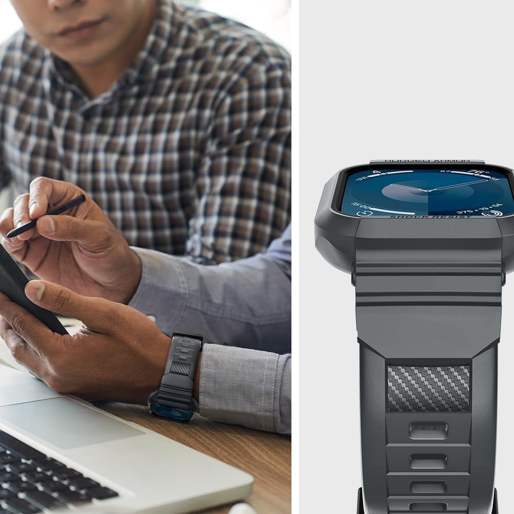Schutzhülle mit Armband für Apple Watch 9/8/7/6/5/4/SE 45/44mm, Spigen Rugged Armor Pro, Grau