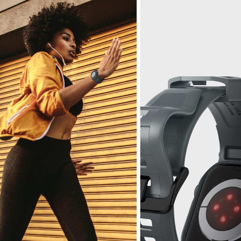 Schutzhülle mit Armband für Apple Watch 9/8/7/6/5/4/SE 45/44mm, Spigen Rugged Armor Pro, Grau