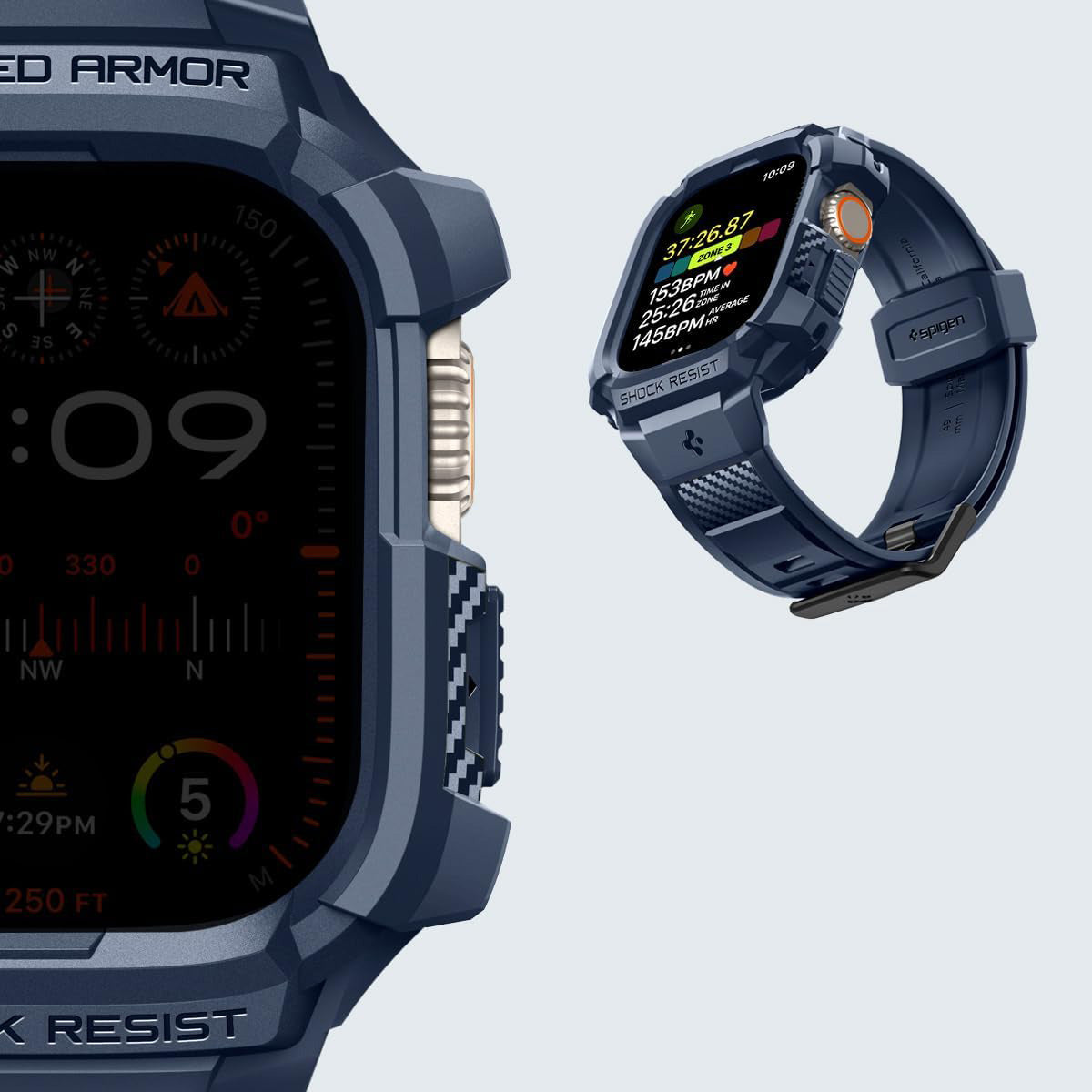 Schutzhülle mit Armband für Apple Watch Ultra 3/2/1 49 mm, Spigen Rugged Armor Pro, Dunkelblau