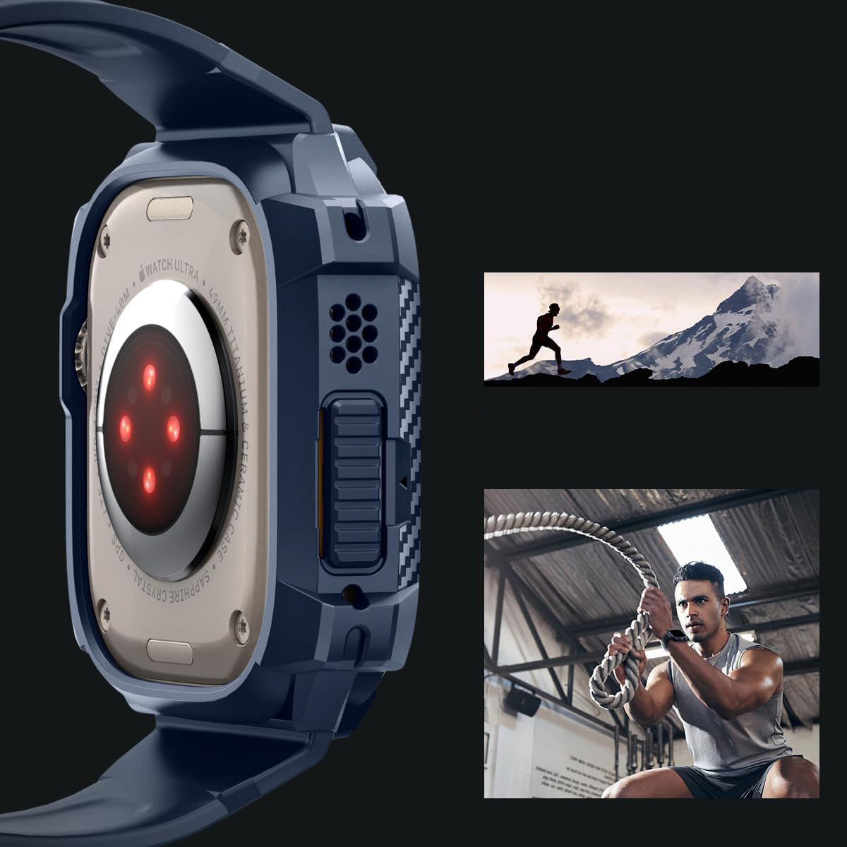 Schutzhülle mit Armband für Apple Watch Ultra 3/2/1 49 mm, Spigen Rugged Armor Pro, Dunkelblau