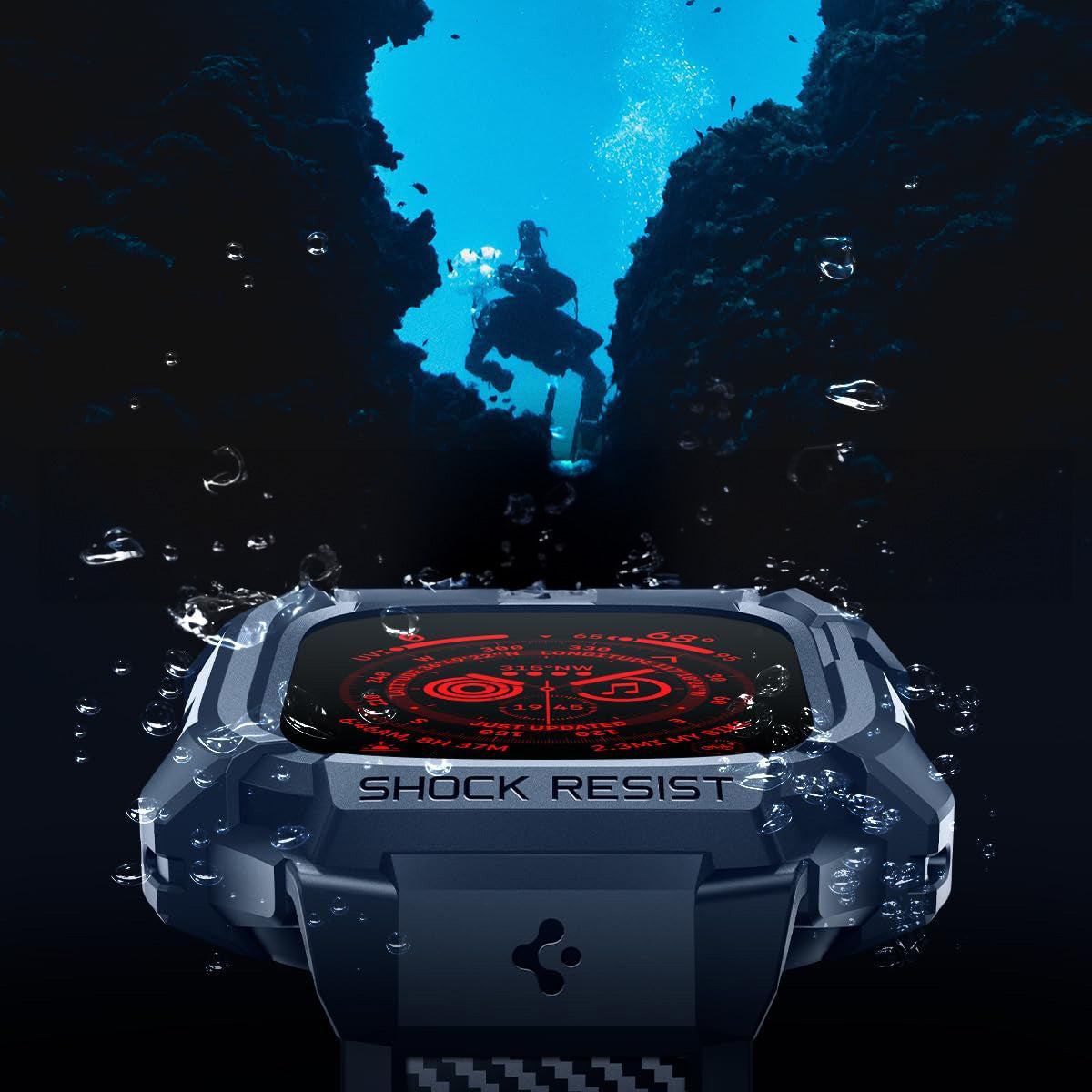 Schutzhülle mit Armband für Apple Watch Ultra 3/2/1 49 mm, Spigen Rugged Armor Pro, Dunkelblau