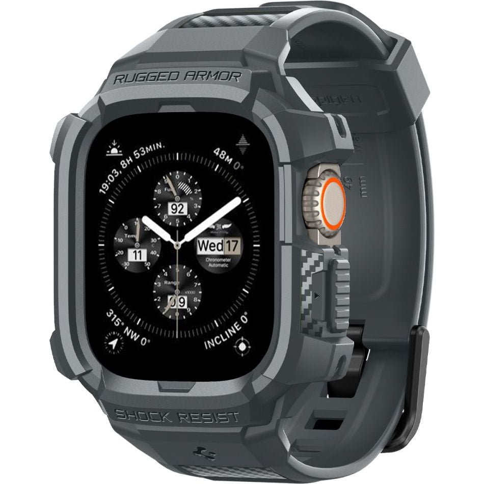 Schutzhülle mit Armband für Apple Watch Ultra 3/2/1 49 mm, Spigen Rugged Armor Pro, Grau