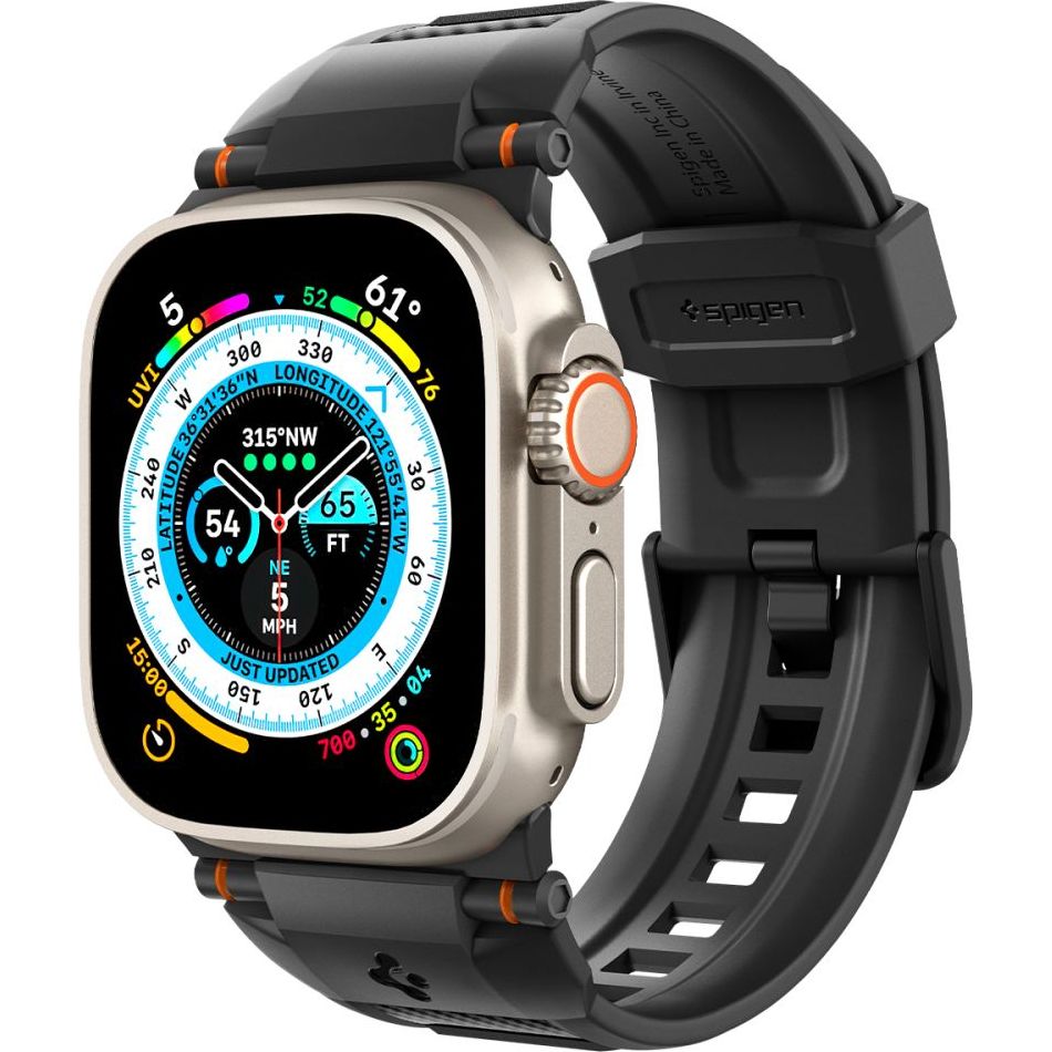 Armband für Apple Watch 49/46/45/44 mm, Spigen Rugged Ultra Band, Schwarz