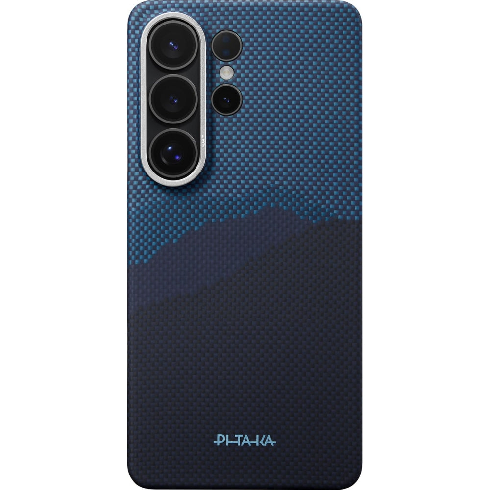 Aramid Handyhülle für Galaxy S26 Ultra, Pitaka Edge Case, mit programmierbaren Tasten Aaron Button, mit MagSafe, Blau und Schwarz
