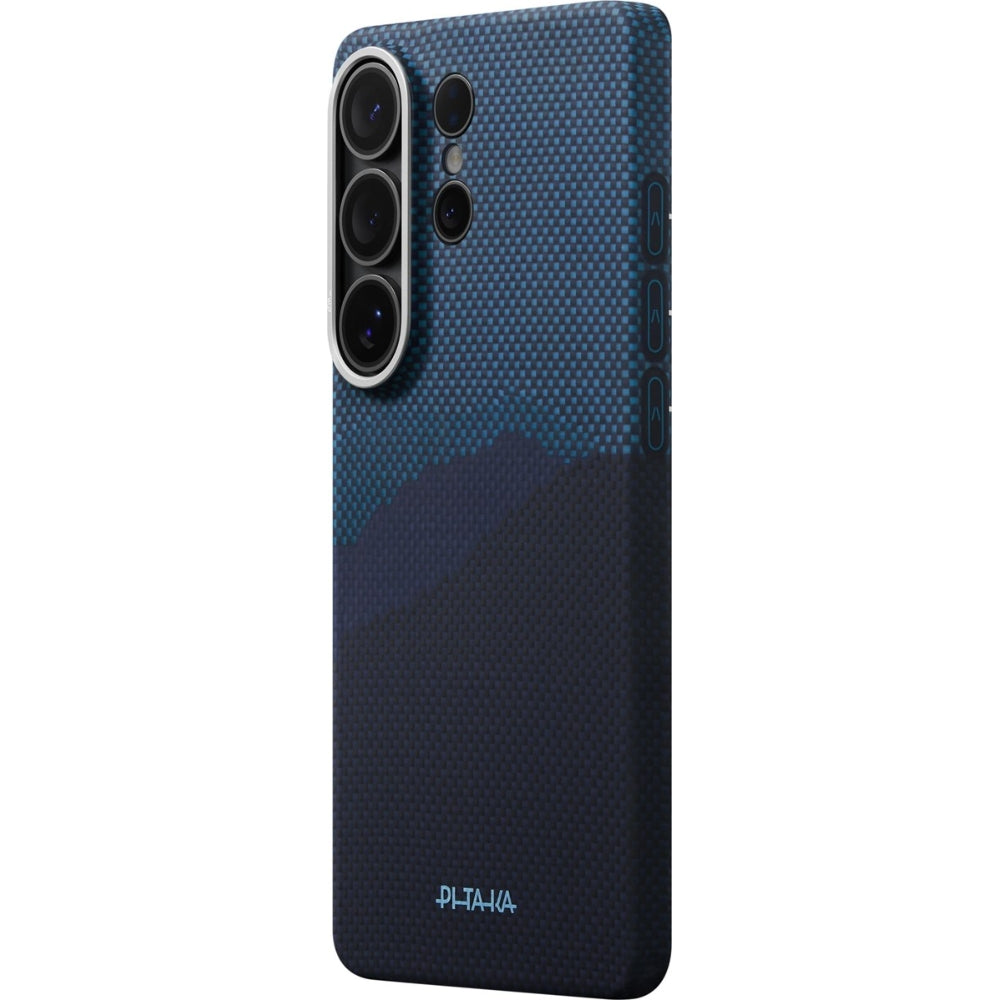 Aramid Handyhülle für Galaxy S26 Ultra, Pitaka Edge Case, mit programmierbaren Tasten Aaron Button, mit MagSafe, Blau und Schwarz