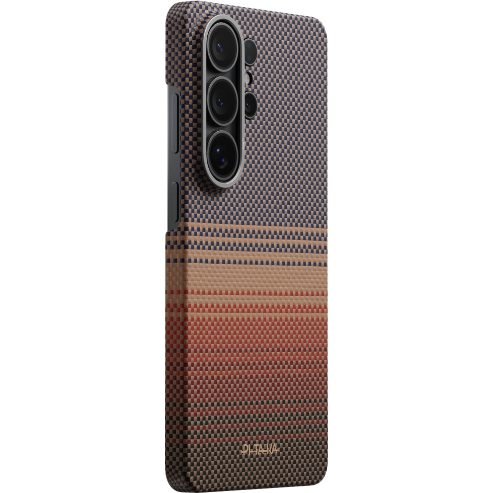Aramid Handyhülle für Galaxy S26 Ultra, Pitaka Edge Case, mit programmierbaren Tasten Aaron Button, mit MagSafe, Braun-schwarz