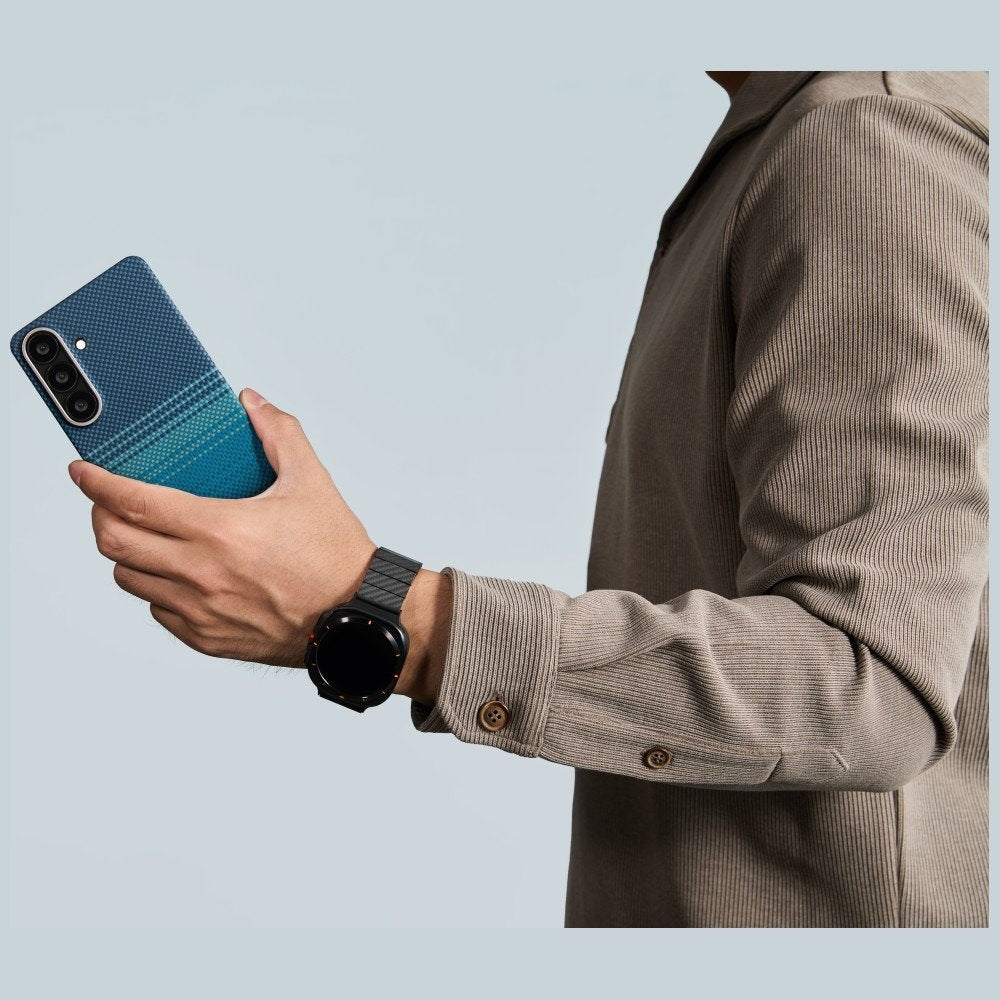 Aramid Handyhülle für Galaxy S26, Pitaka Edge Case, mit programmierbaren Tasten Aaron Button, mit MagSafe, Blau