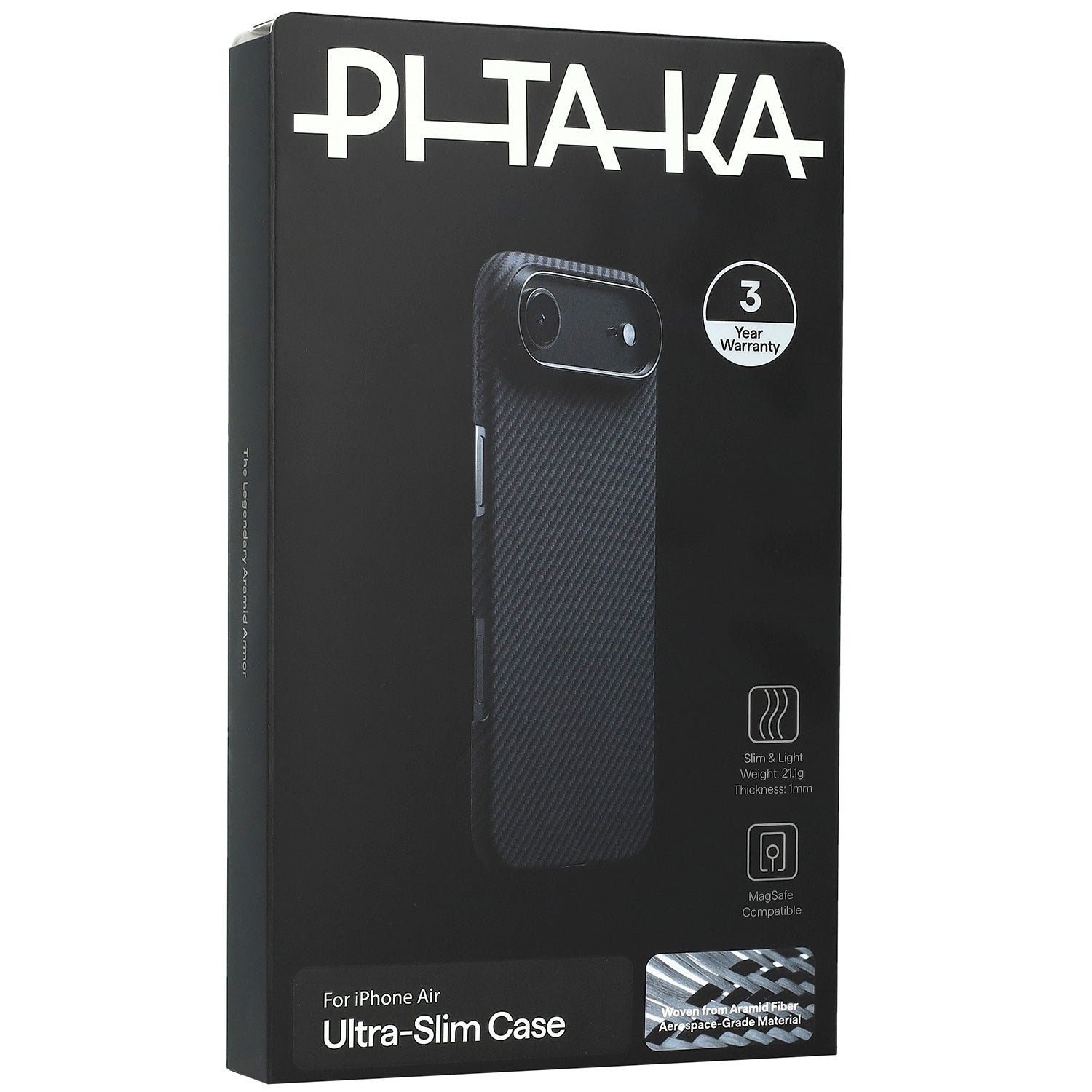 Aramid Handyhülle für iPhone Air, PITAKA Ultra-Slim Case mit MagSafe, Schwarz mit Kevlar