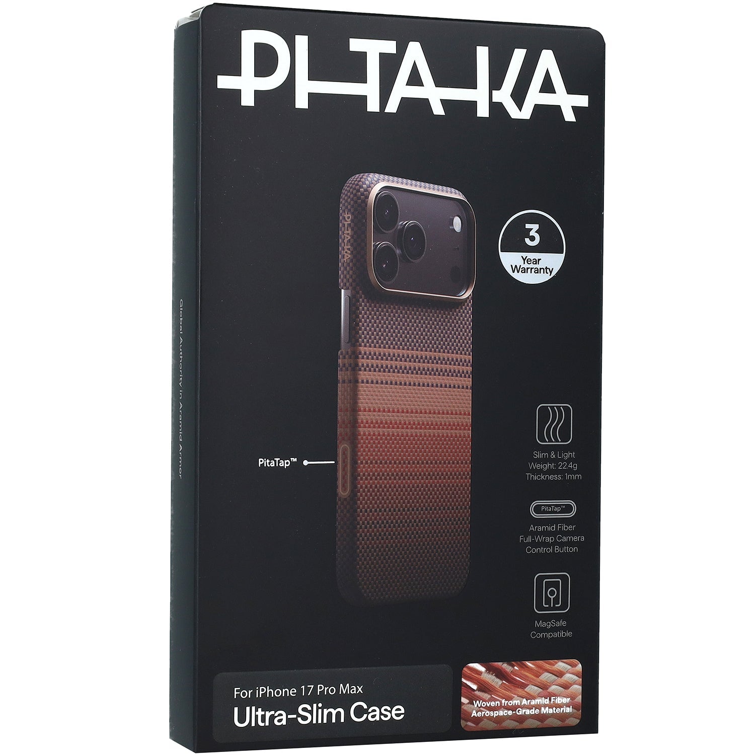 Aramid Handyhülle für iPhone 17 Pro Max, PITAKA Ultra-Slim Case mit MagSafe, Braun-schwarz