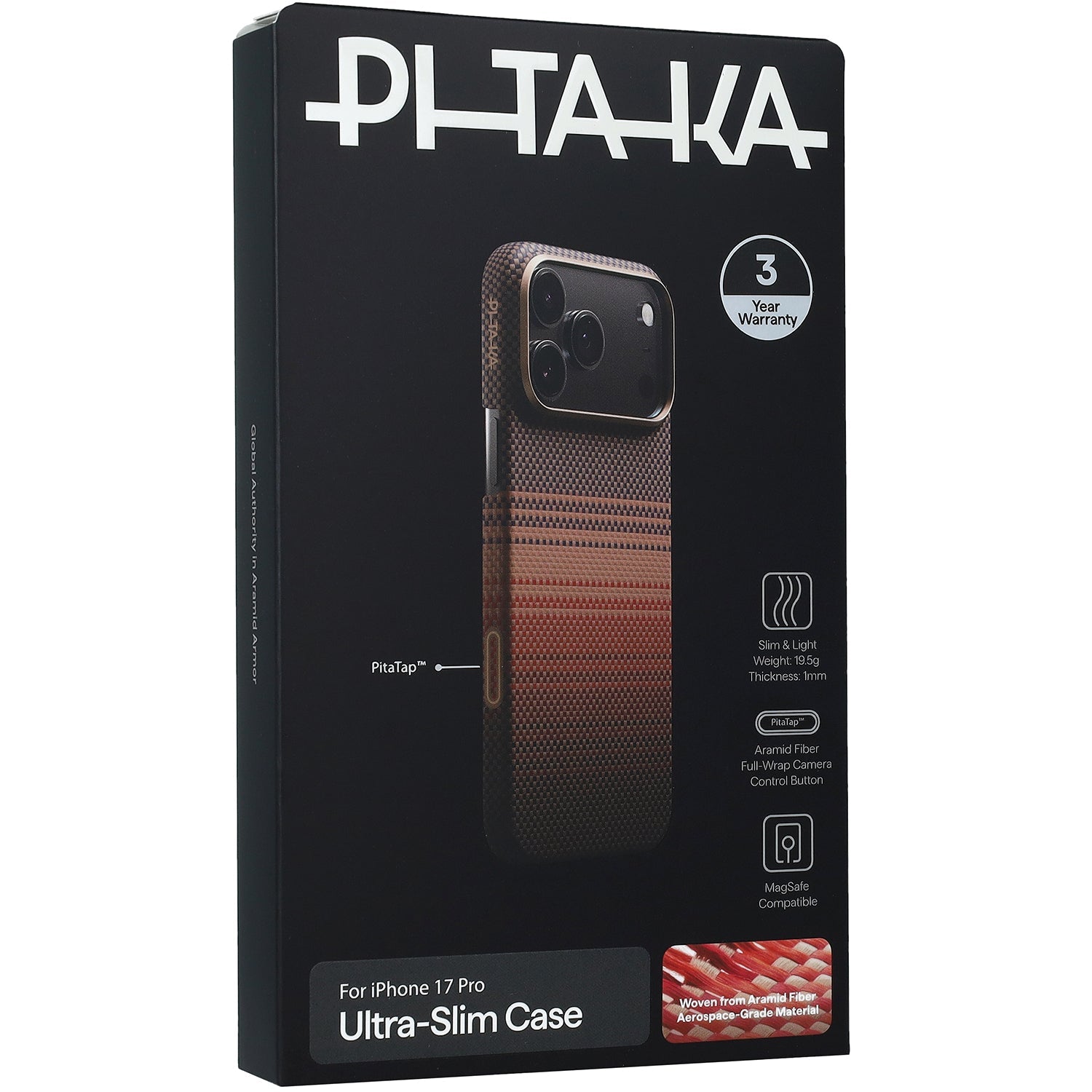 Aramid Handyhülle für iPhone 17 Pro, PITAKA Ultra-Slim Case mit MagSafe, Braun-schwarz