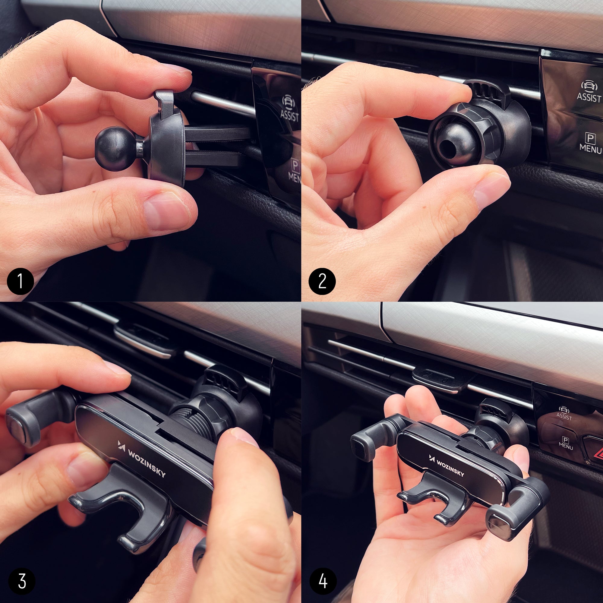 Autohalterung mit Schwerkraftklemmung für das Lüftungsgitter, Wozinsky Active WCHBK7, Schwarz