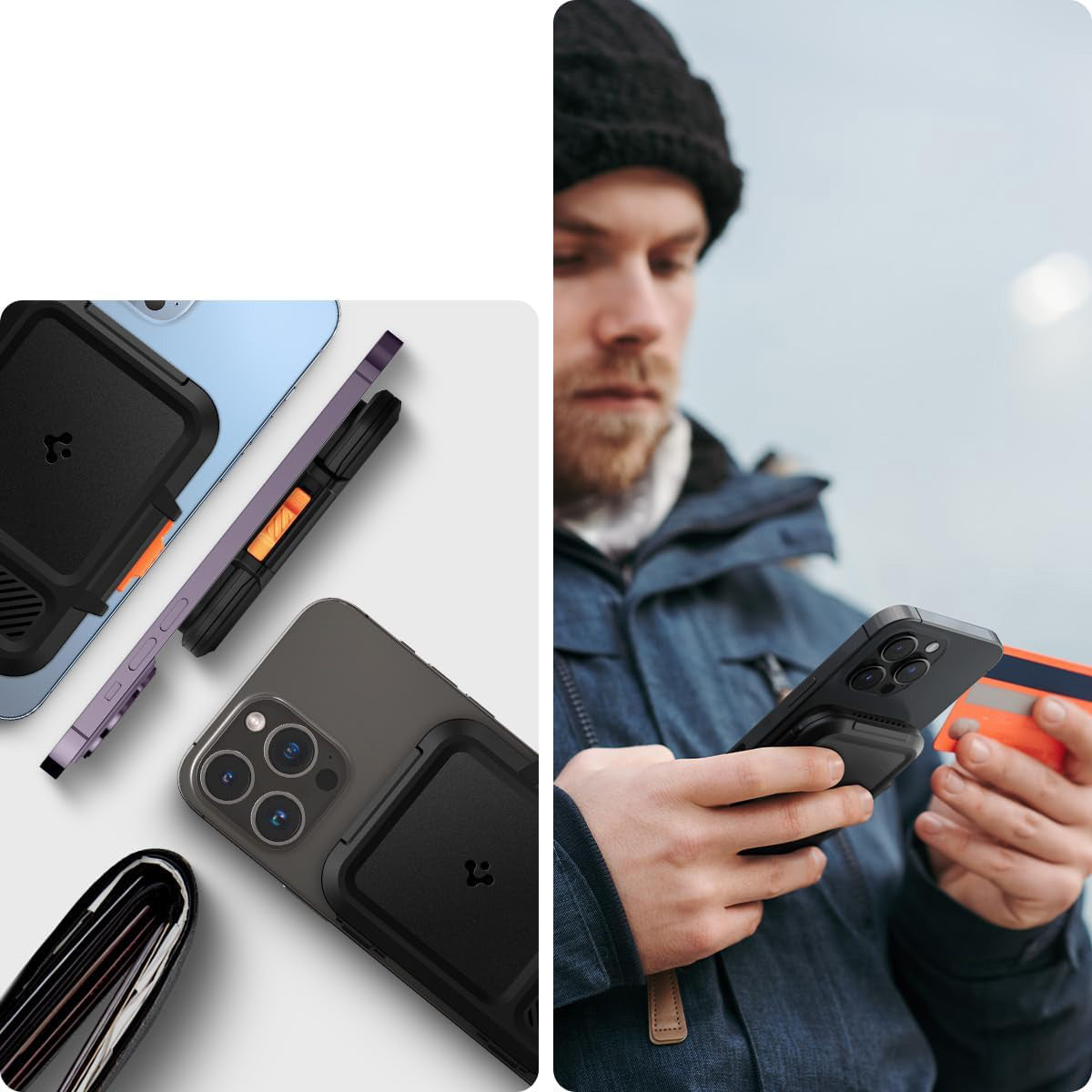 Kartenetui für iPhone 15/14/13/12, Spigen Lock Fit MagSafe Wallet, Schwarz
