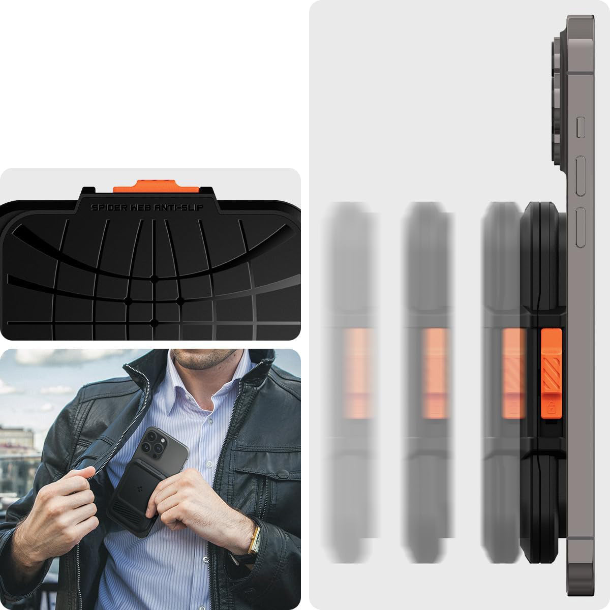 Kartenetui für iPhone 15/14/13/12, Spigen Lock Fit MagSafe Wallet, Schwarz