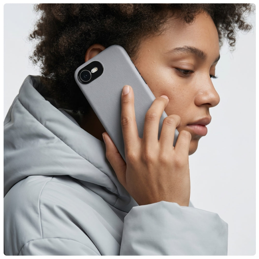 Handyhülle YAXO Leather Gear Slim Case MagSafe für iPhone 17e, grau (7/12)