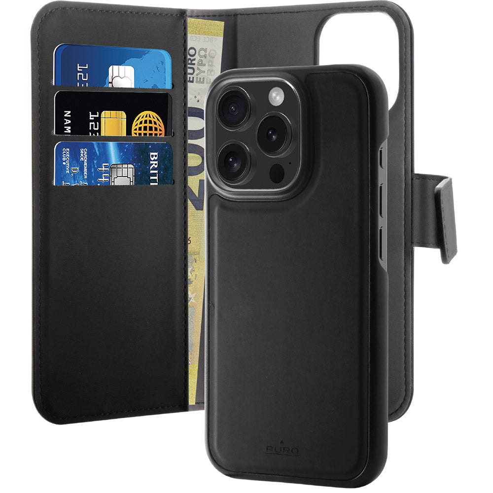 Handyhülle für iPhone 16 Pro Max, Puro Wallet Detachable 2in1, Schwarz