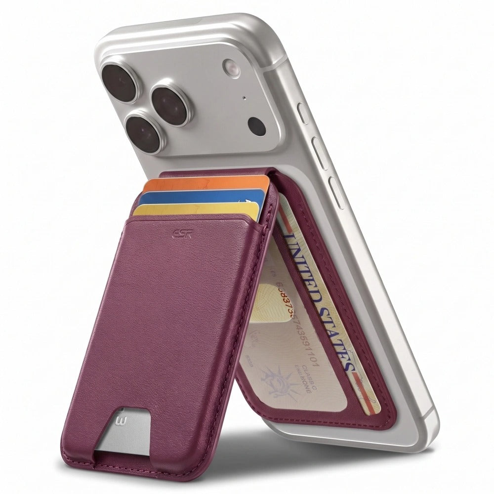 Kartenhalter mit Ständer und RFID-Schutz, ESR Magnetic Wallet Stand mit MagSafe, Dunkelrot