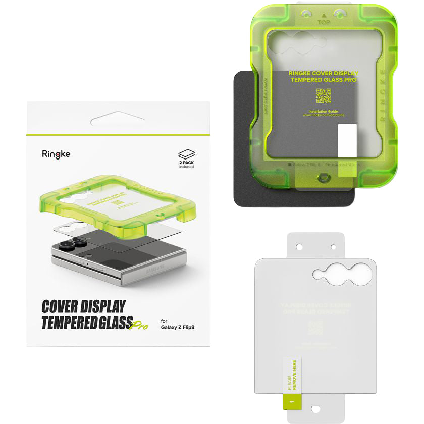 Gehärtetes Bildschirmglas mit Applikator für Galaxy Z Flip8, Ringke Cover Display Pro, Transparent, 2 Stück