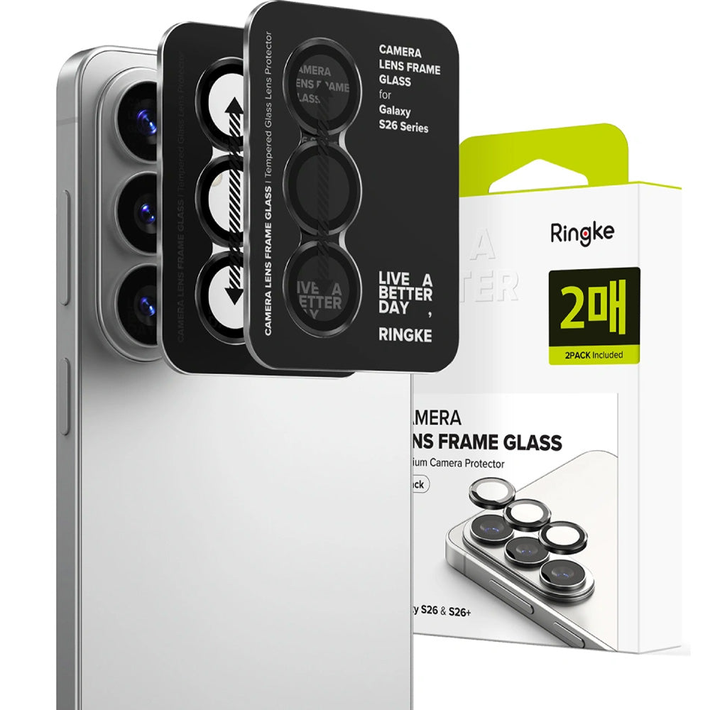 Kameraschutz für Galaxy S26 / S26 Plus, Ringke Camera Lens Frame Glass, 2-Pack, Schwarz