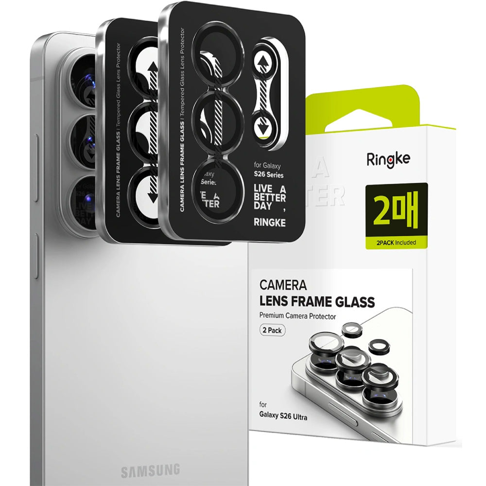 Kameraschutz für Galaxy S26 Ultra, Ringke Camera Lens Frame Glass, 2-Pack, Schwarz