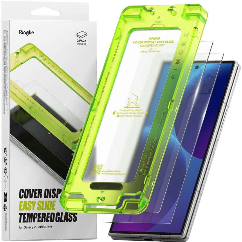 Gehärtetes Bildschirmglas mit Applikator für Galaxy Z Fold8 Ultra, Ringke Cover Display Easy Slide, Transparent, 2 Stück
