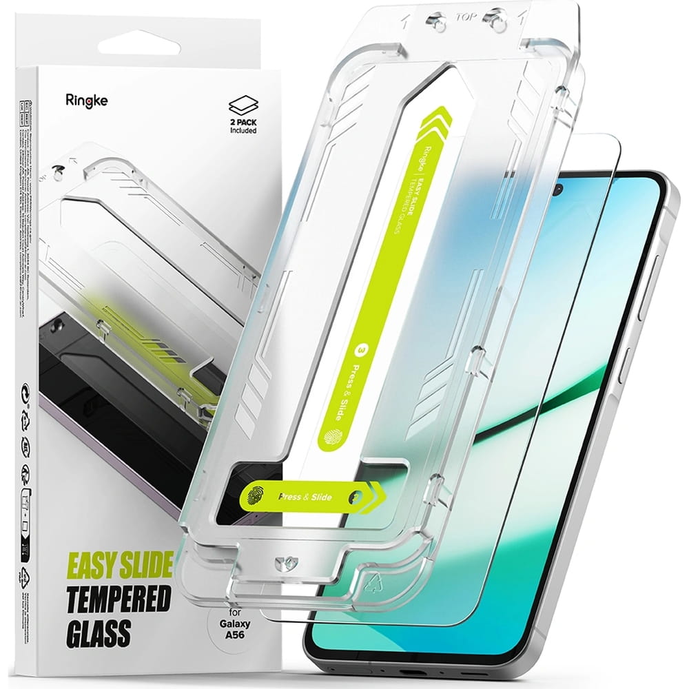 Gehärtetes Bildschirmglas mit Applikator für Galaxy A56 5G, Ringke Easy Slide, Transparent, 2 Stück