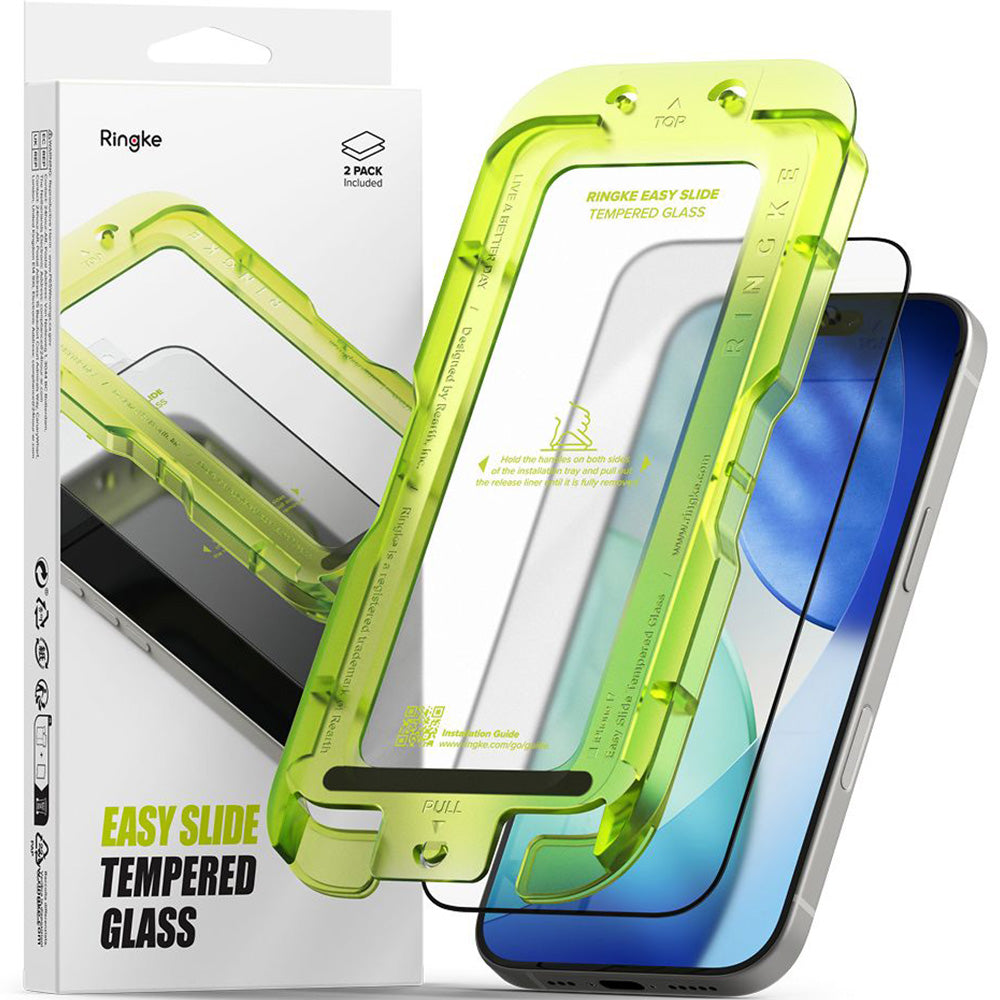 Gehärtetes Bildschirmglas mit Applikator für iPhone 17, Ringke Easy Slide, 2 Stück