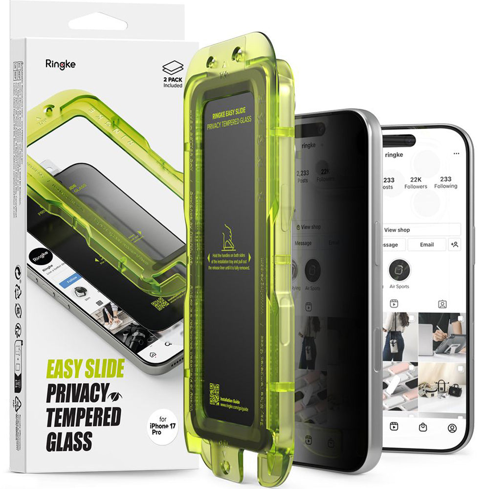 Sichtschutzglas mit Applikator für iPhone 17 Pro, Ringke Easy Slide Privacy, 2 Stück
