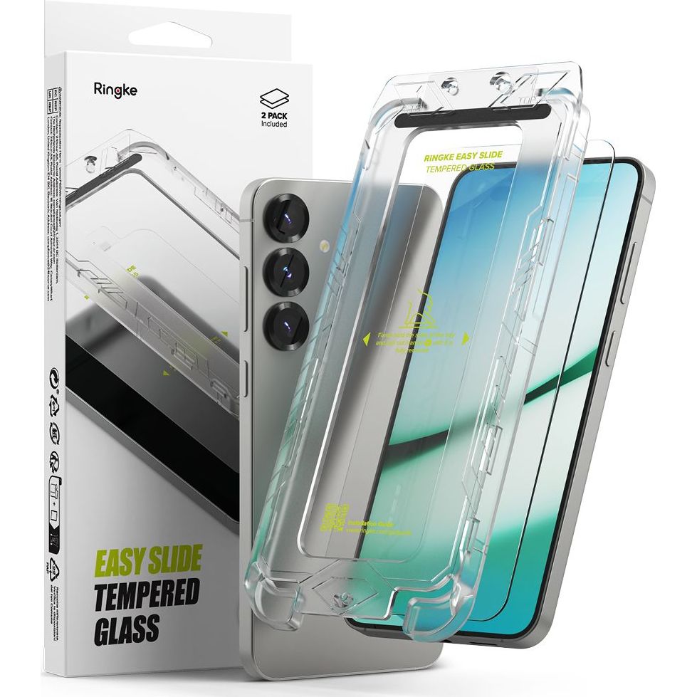 Gehärtetes Bildschirmglas mit Applikator für Samsung Galaxy S25, Ringke Easy Slide, Transparent, 2 Stück