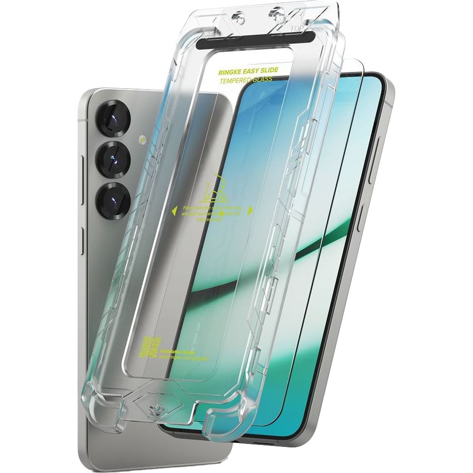 Gehärtetes Bildschirmglas mit Applikator für Samsung Galaxy S25, Ringke Easy Slide, Transparent, 2 Stück