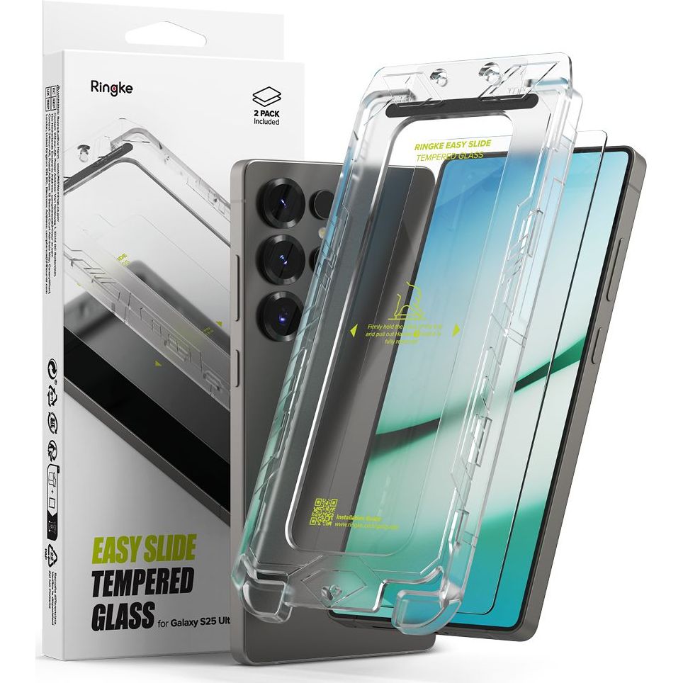 Gehärtetes Bildschirmglas mit Applikator für Samsung Galaxy S25 Ultra, Ringke Easy Slide, Transparent, 2 Stück