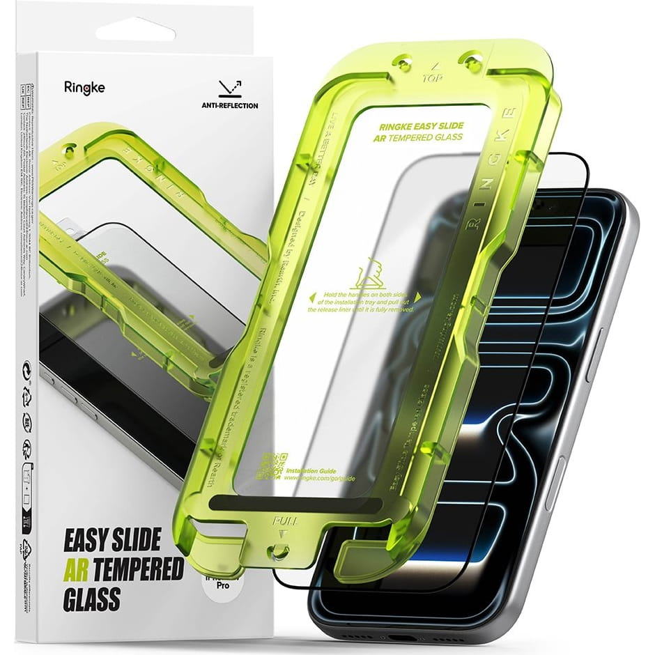 Gehärtetes Antireflexglas mit Applikator für iPhone 17 Pro, Ringke Easy Slide AR, 1 Stück, schwarzer Rahmen