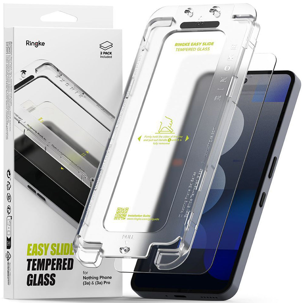 Gehärtetes Bildschirmglas mit Applikator für Nothing Phone (3a) / (3a) Pro, Ringke Easy Slide, Transparent, 2 Stück