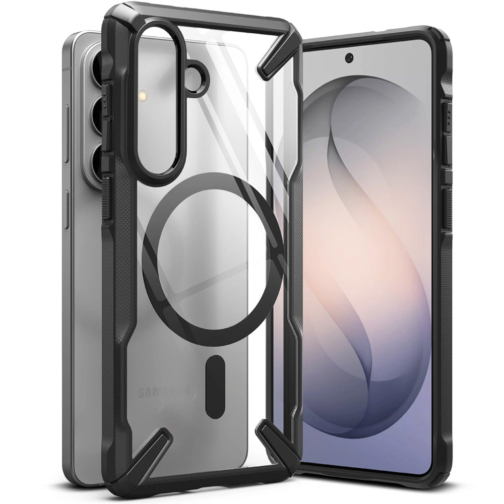 Handyhülle für Galaxy S26, Ringke Fusion X Magnetic mit MagSafe, Transparent mit Schwarzen Rahmen