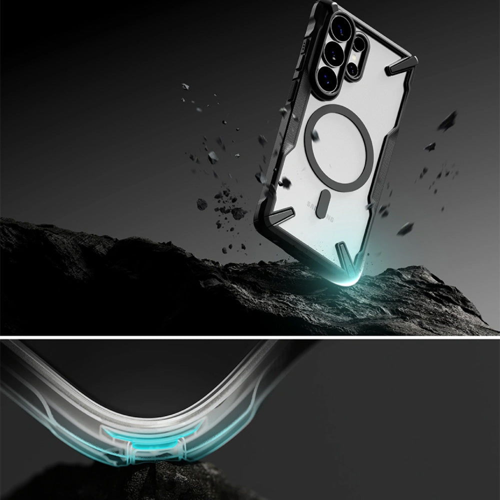 Handyhülle für Galaxy S26 Ultra, Ringke Fusion X Magnetic mit MagSafe, Transparent mit Schwarzen Rahmen