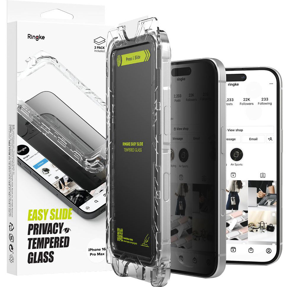 Sichtschutzglas mit Applikator für iPhone 16 Pro Max, Ringke Easy Slide, 2 Stück